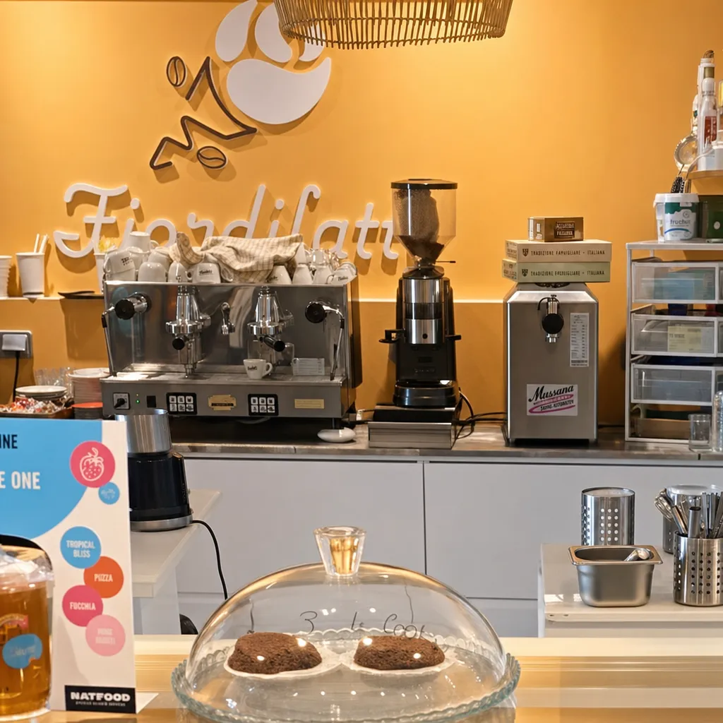 Le comptoir Fiordilatte et sa machine à café